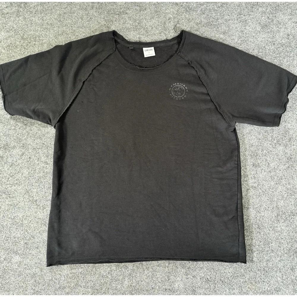 Gymshark Fitness Black Raw Edge Short Sleeve Sweatshirt T-Shirt Size Large L